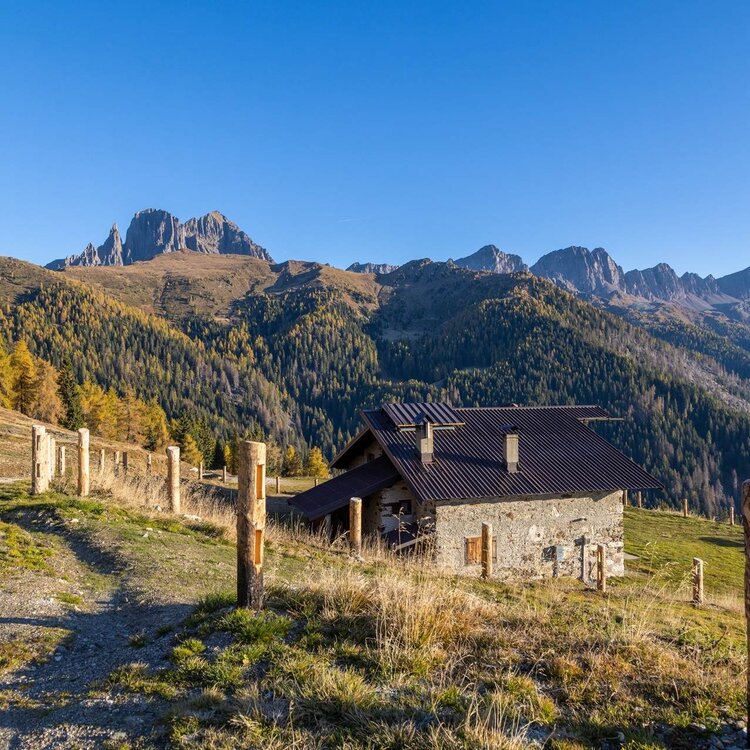Un maso circondato di un paesaggio alpino autunnale