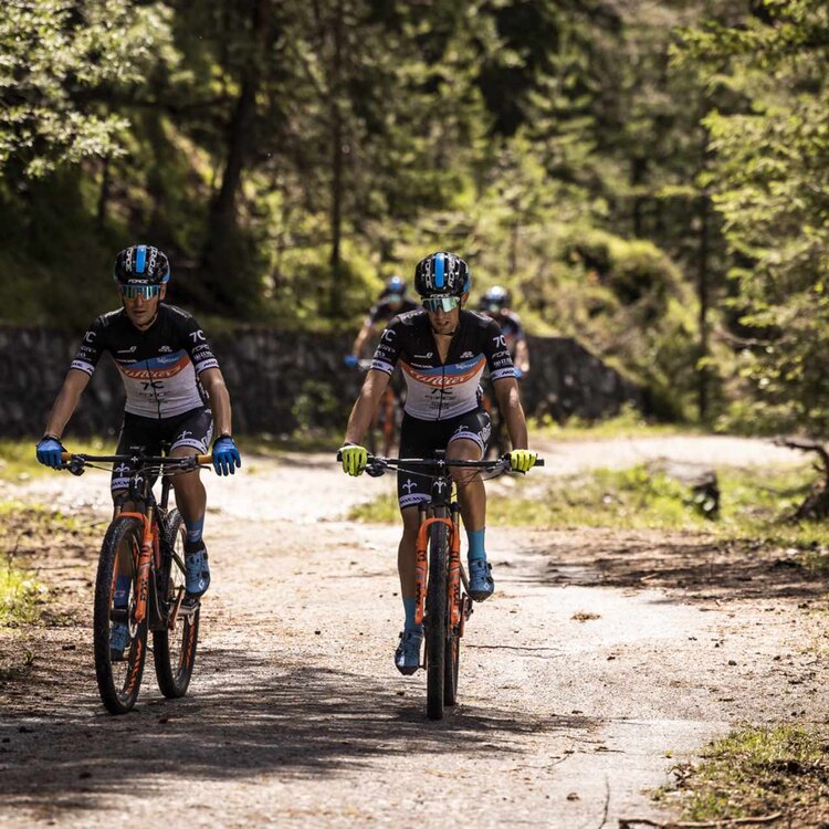 All'ombra degli alberi i bikers scendeno