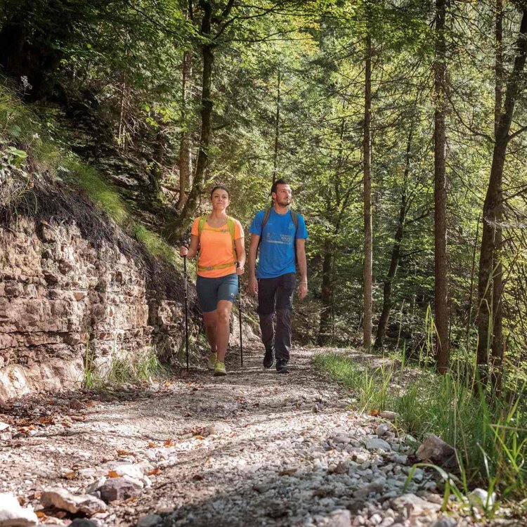 Coppia esplora il ponte sospeso 